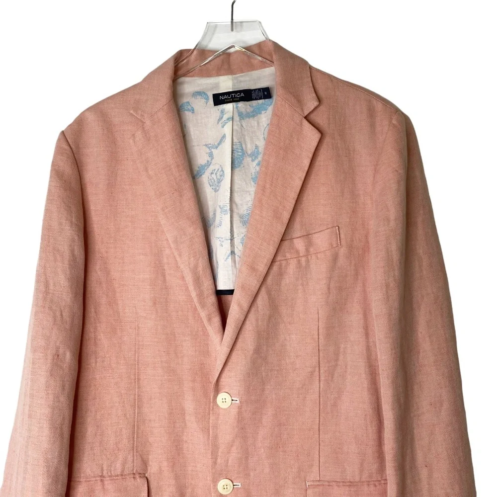 Nautical Linen Derby Sports Coat Blazer Coral Country Club Preppy Resort Medium - Picture 4 of 10